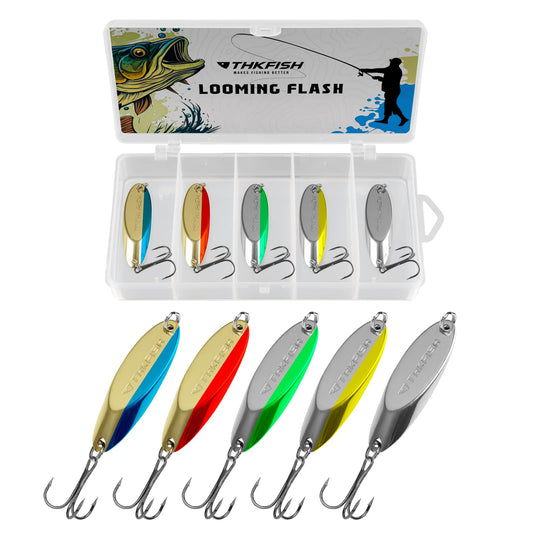 THKFISH Fishing Lures Trout Lures Fishing Spoons Lures for Trout Pike BBss CrBppie WBlleye Color B Single Hook 1/8oz 5pcs
